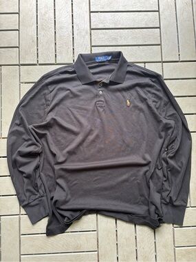 Polo by Ralph Lauren Long Sleeve Polo in Dark Brown with Gold Pony